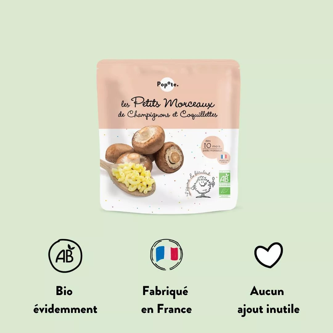 Repas Bébé Petits Morceaux Coquillettes Champignons BIO 190g - Dès 10 mois - L'ÉPICERIE DE BÉBÉ