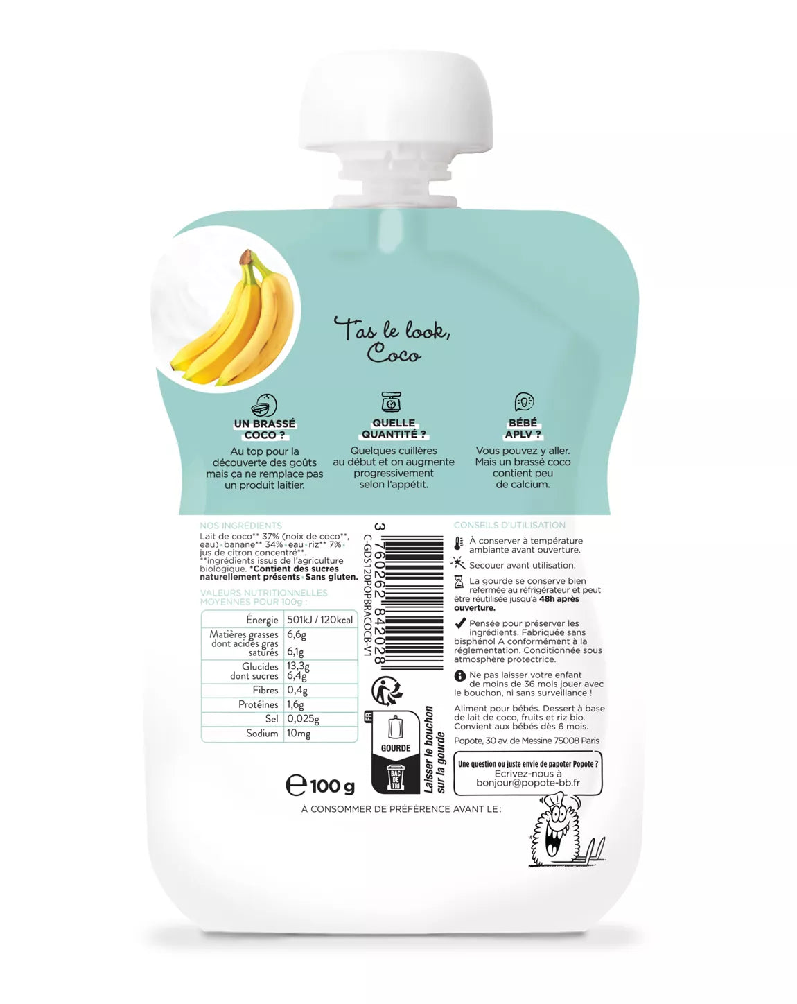 Gourde Brassé Coco Banane BIO Sans Sucres Ajoutés - Dès 6 mois - L'ÉPICERIE DE BÉBÉ