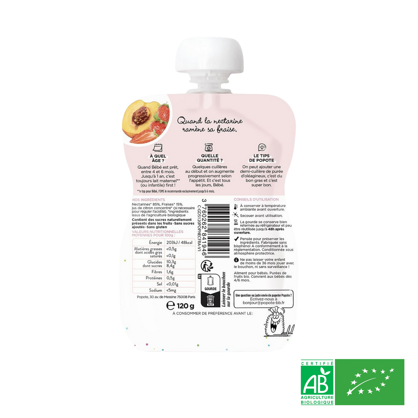 Compote Gourde Nectarine Fraises BIO Sans Sucres Ajoutés - Dès 4 mois