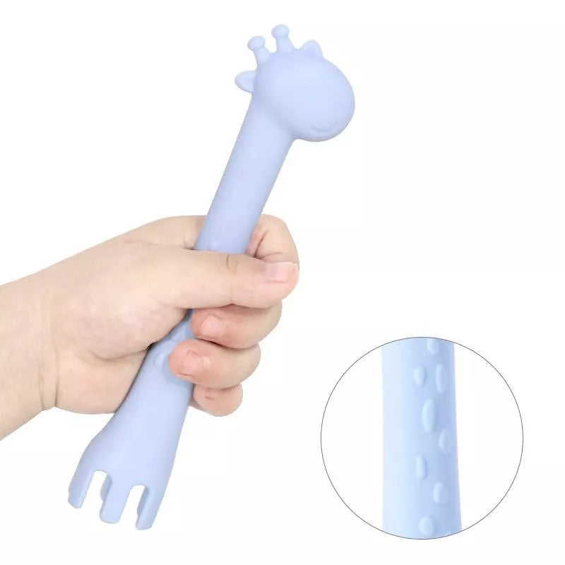 Premiers Couverts Cuillère et Fourchette Girafe - Dès 6 mois, Bleu