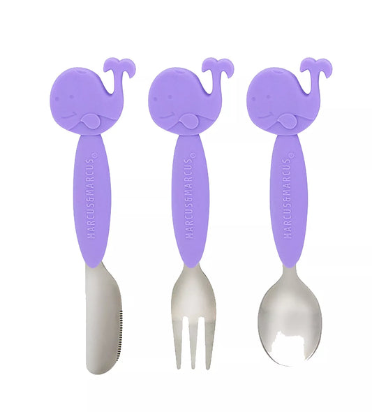 Lot de Couverts Ergonomiques en Inox - Violet Baleine - L'ÉPICERIE DE BÉBÉ