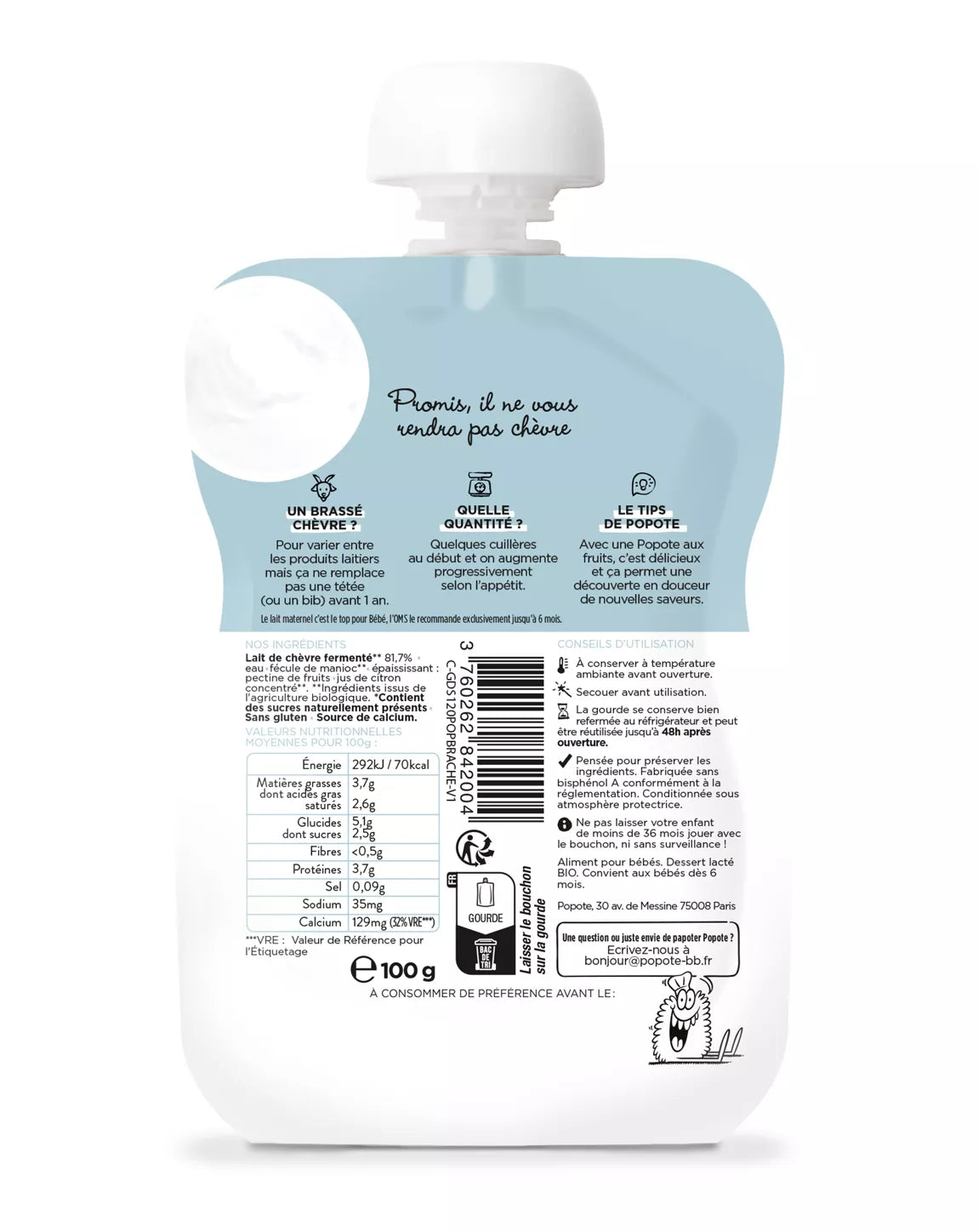 Gourde Brassé lait de Chèvre BIO - Dès 6 mois