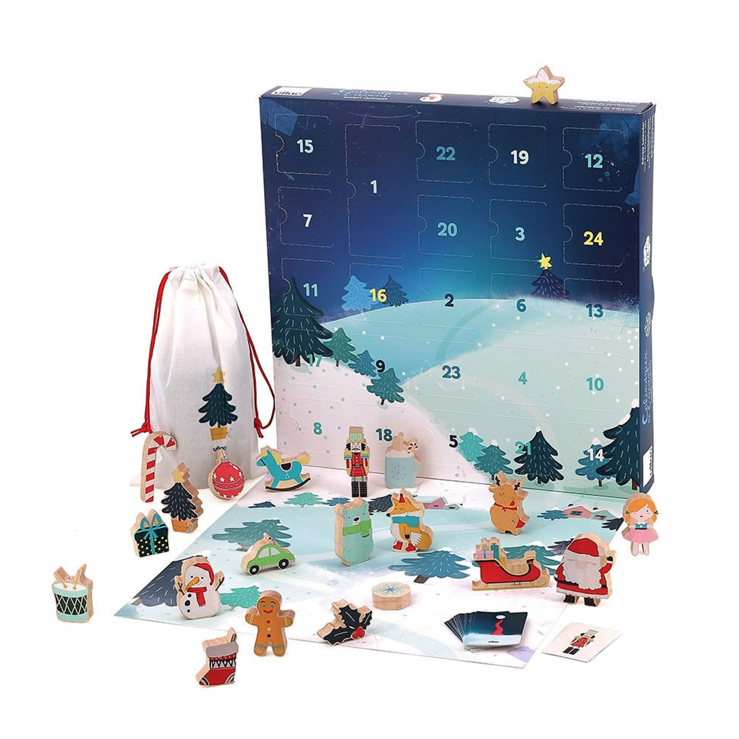 Calendrier de l’Avent en bois pour enfant - Jeu “Touche et Trouve”