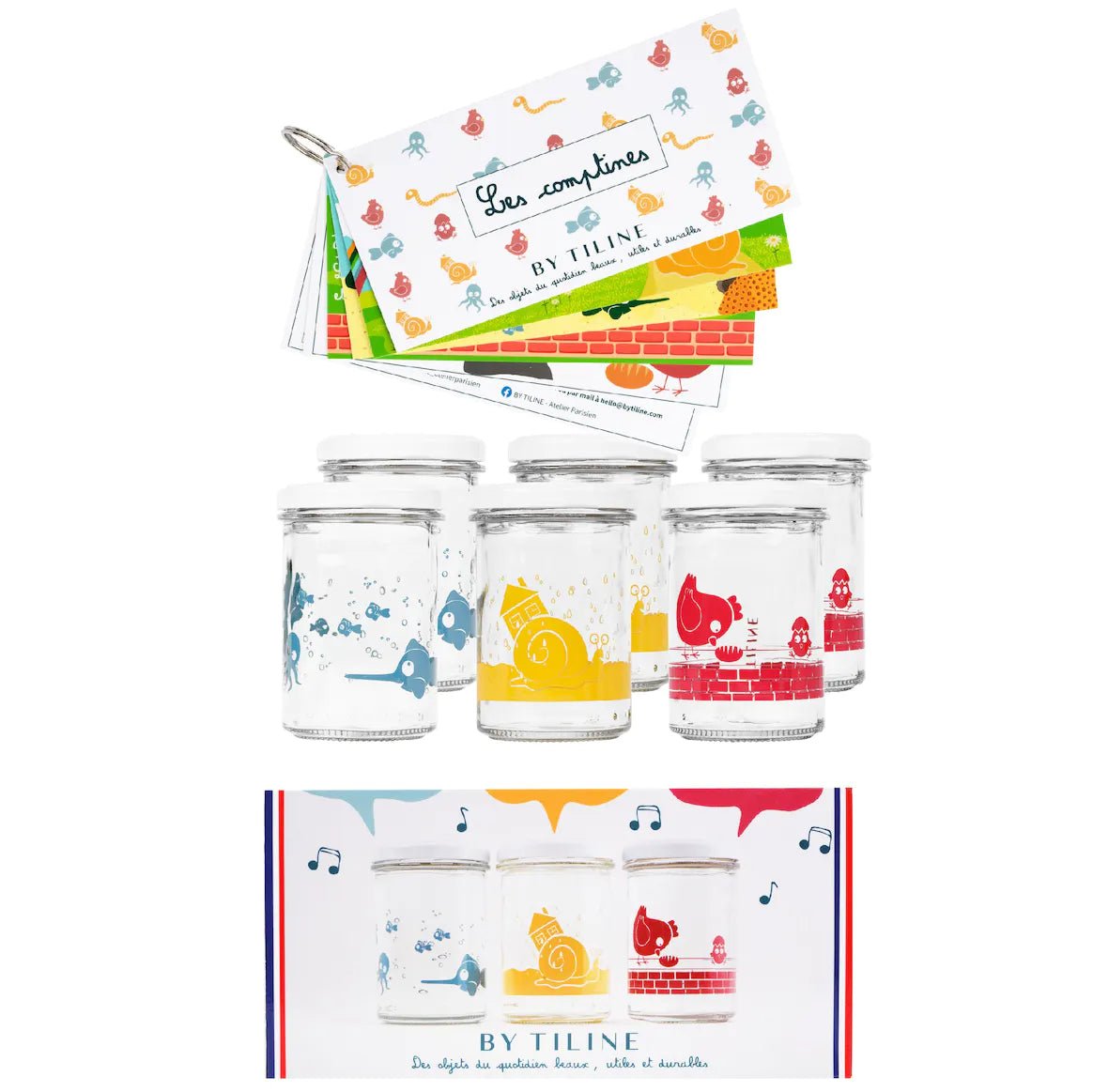 Coffret de 6 jolis pots en verre + livret de comptines - L'ÉPICERIE DE BÉBÉ