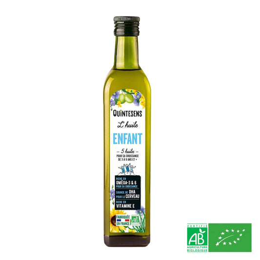 Huile Enfant BIO, couvre les besoins en Oméga 3 & 6,Vitamine E et DHA DLUO - 3ans et + - L'ÉPICERIE DE BÉBÉ