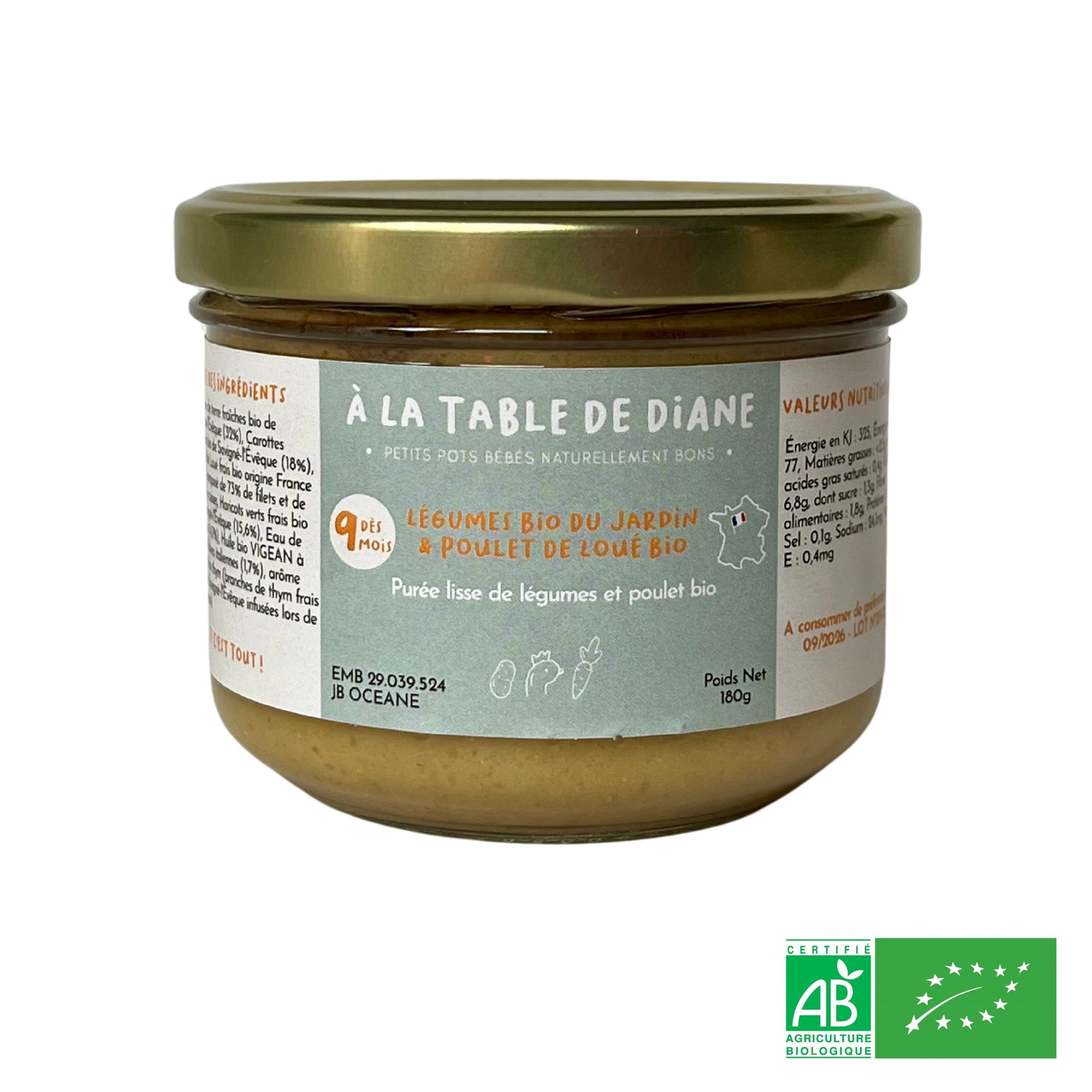 Légumes BIO du jardin et Poulet De Loué bio 180g - Dès 9 mois - L'ÉPICERIE DE BÉBÉ